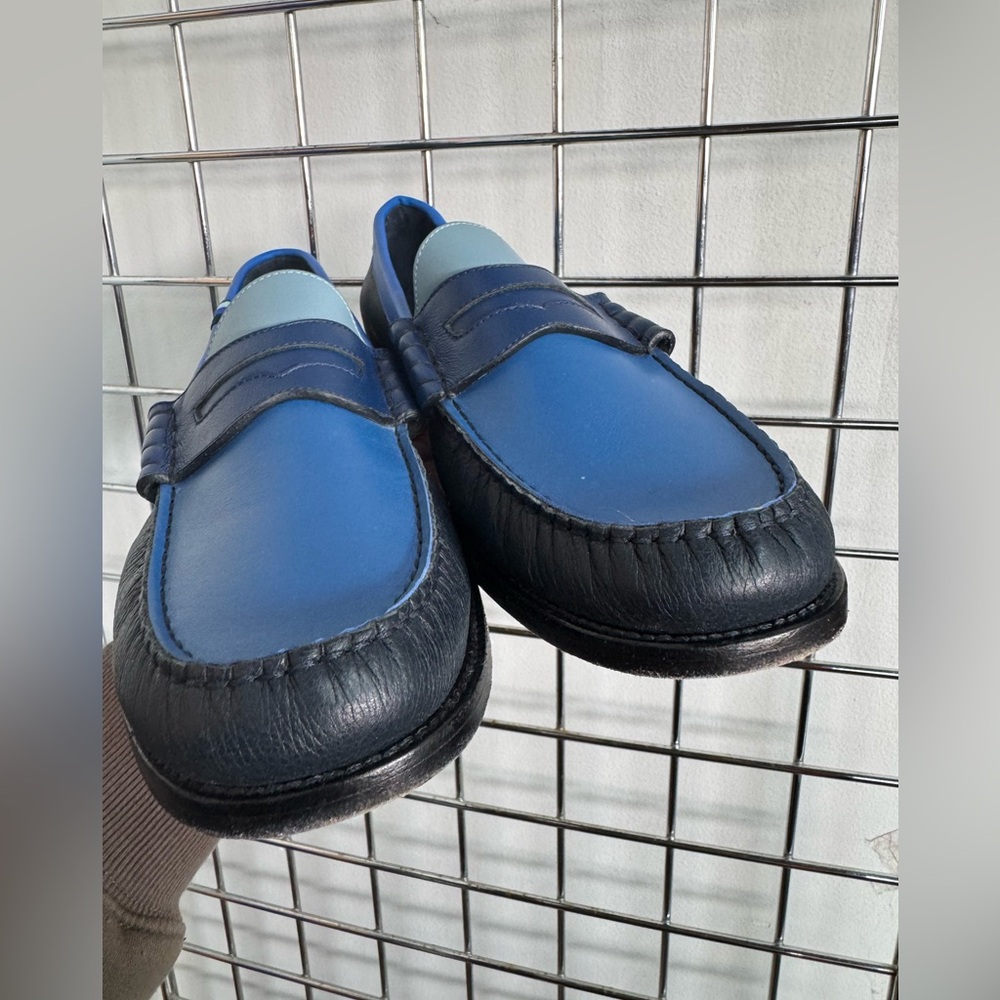 Blu Scarpa La Tricolore Blue Calf Leather College Loafers Mens Size 13 Italy - Picture 12 of 14